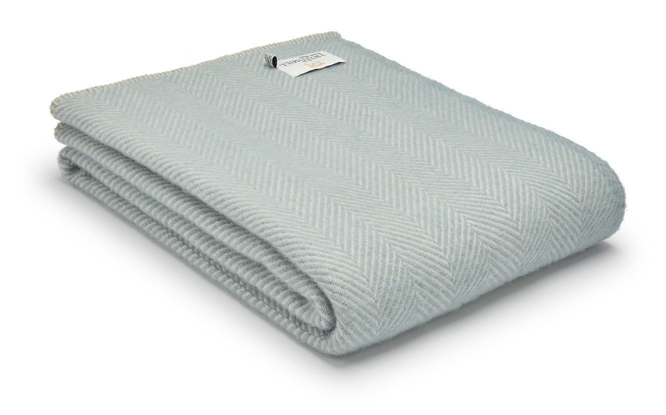 Fishbone Wool Throw Blanket Tweedmill Wool Bed Throws - White Motive